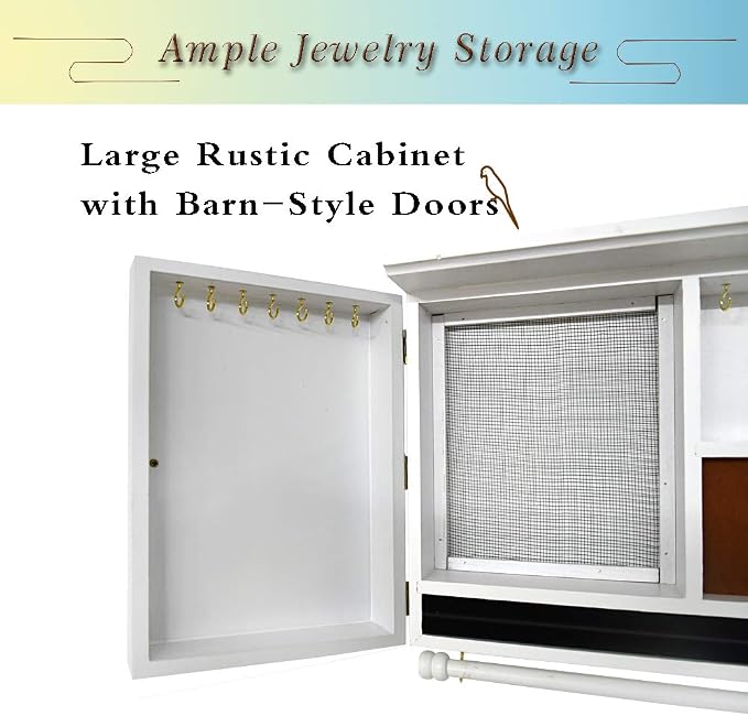 Rustic Wall Mounted Jewelry Organizer, Vintage Wooden Hanging Jewelry Holder Box - Image 5