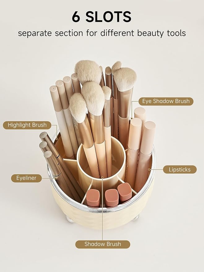 Makeup Brush Holder with Dustproof Lid, 360 Rotating Makeup Brush Organizer - Image 5