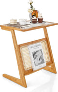 GOFLAME Rattan Side Table, Z-Shaped End Table by GOFLAME