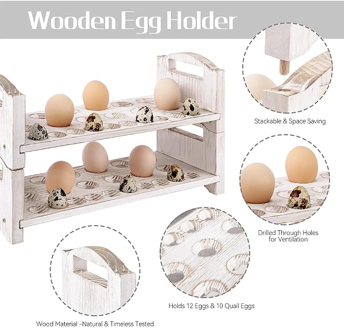 Wooden Egg Holder 2 Layer Fresh Egg Rack Holders Countertop Stackable Quail Egg - Image 3