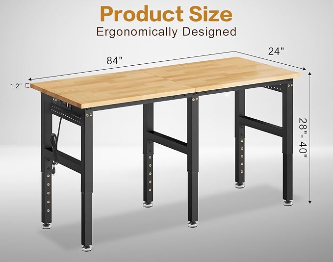 72” Heavy Duty Workbench, 5000 LBS Capacity Adjustable Work Bench - Image 2