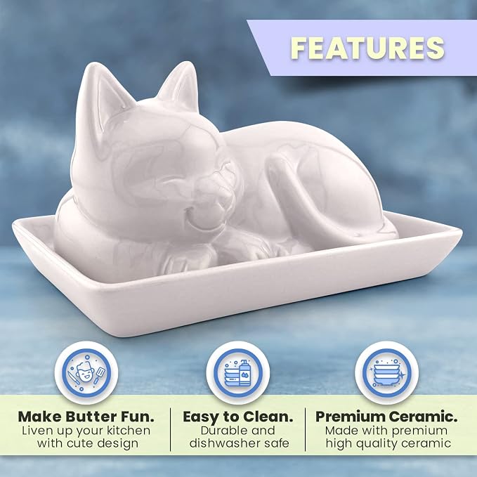 Adorable Cat Ceramic Butter Dish - Image 2