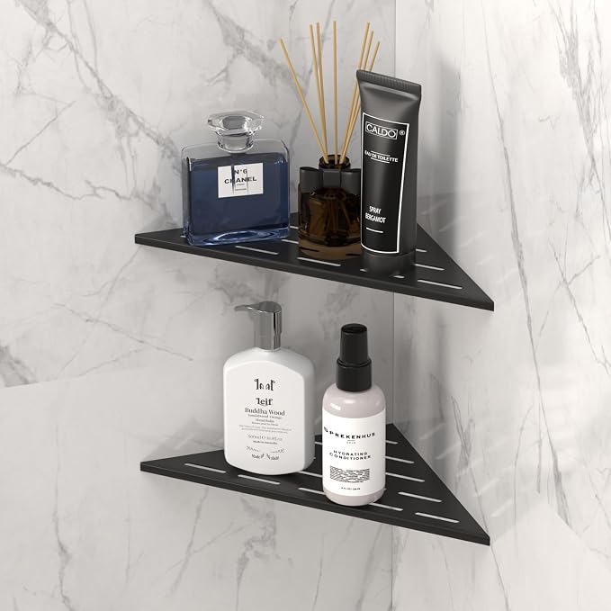 DAYONE Matte Black Corner Shower Shelf 2 Pack 10", Bathroom Corner Shower by DAYONE