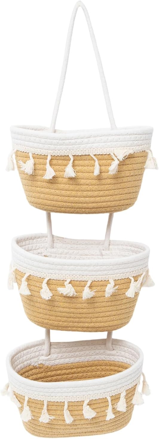 JJSQYLAN Over the Door Hanging Basket 3 Tier Small Woven Cotton Wall Hanging by JJSQYLAN