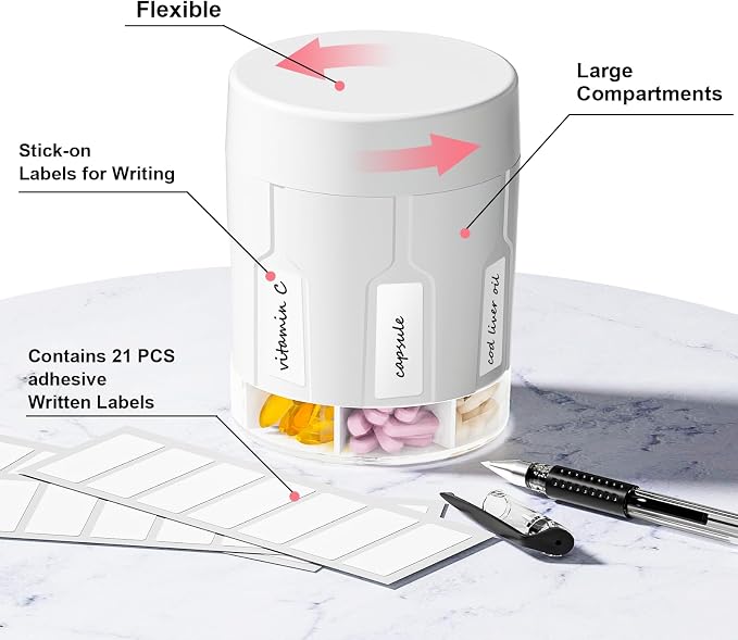 Betife Extra Large Supplement Organizer, Weekly Pill Organizer Bottle, Daily - Image 4