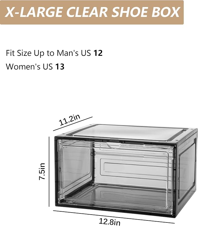 Clear Shoe Box Plastic Stackable Upgraded 6 Pack Shoe Storage Box Organizer - Image 2