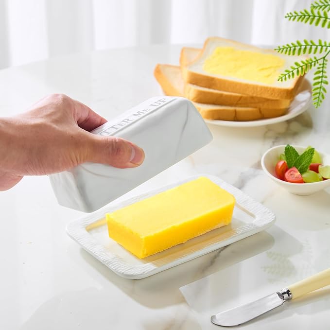 Butter Dish with Lid for Countertop, 7.2" x 4.7" Ceramic Butter Keeper Container - Image 5