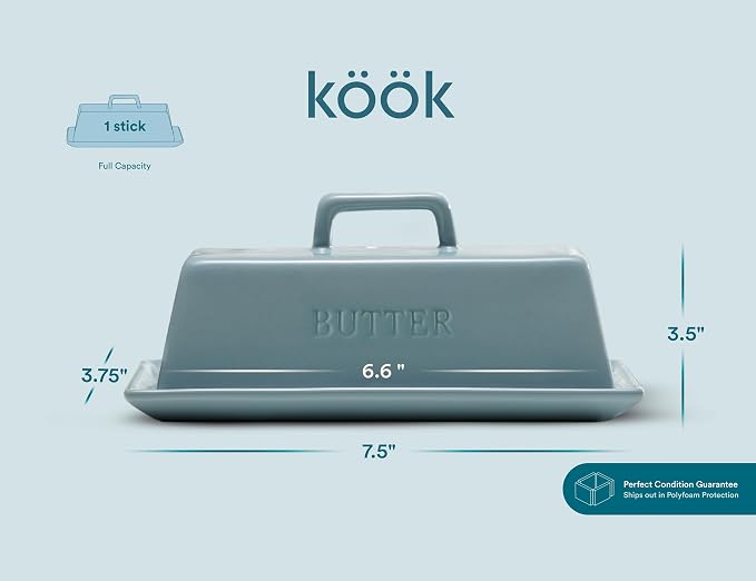 Kook Ceramic Butter Dish with Lid, Kitchen Countertop Butter Keeper, Serving - Image 5