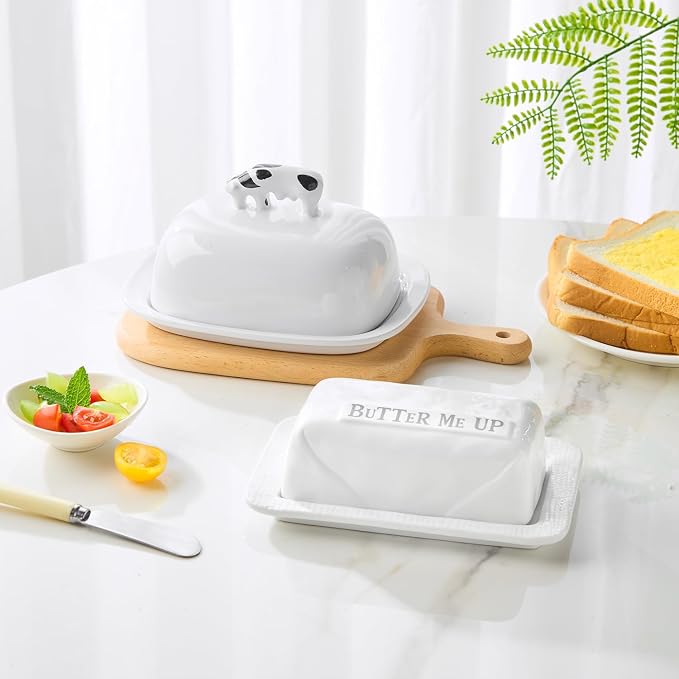 Butter Dish with Lid for Countertop, 7.2" x 4.7" Ceramic Butter Keeper Container - Image 7