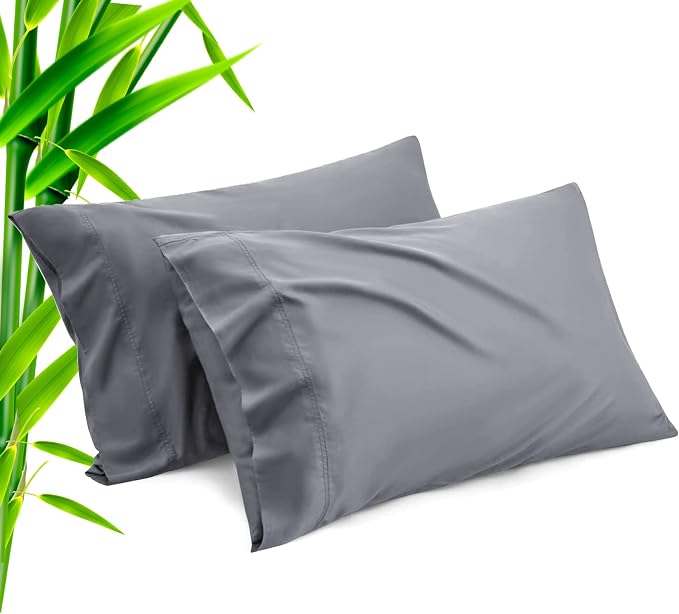 TELUS Dark Grey Pillow Cases King Size 2 Pack, Bamboo Rayon Cooling Pillowcases by TELUS