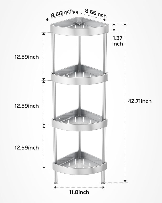 Nieifi Corner Shower Caddy Stand-4 Tier Rustproof Anodized Aluminum Standing - Image 2