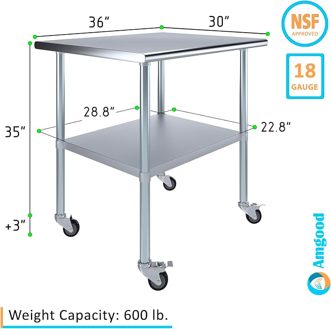 AmGood 36" Long x 30" Deep Stainless Steel Table - Image 3