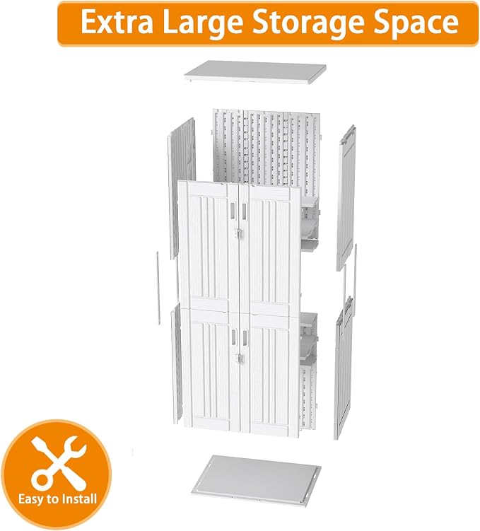 Outdoor Storage Cabinet with 4 Shelves, 31.5" x 23.23" x 66.22" White - Image 8