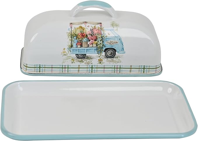 Enamel Butter Dish with Lid Vintage Enamelware Butter Keeper with Flower and - Image 6