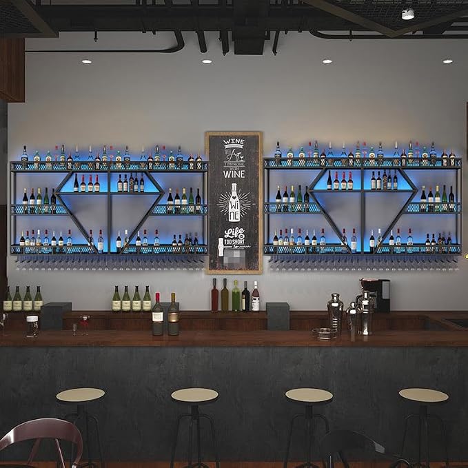 63in Large Wall Mounted Wine Rack 3 Tier Metal Wine Bottle Holder Modern - Image 7