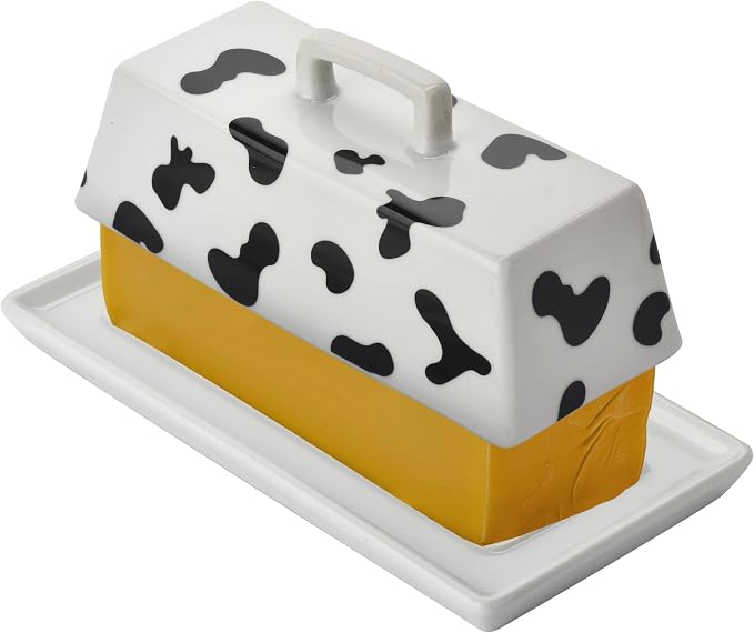 Large Butter Dish with Lid for Countertop, Cow Ceramic Butter Container with - Image 5