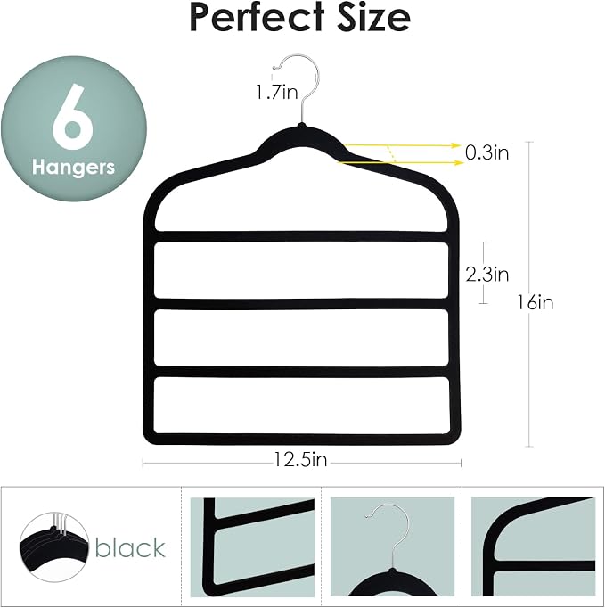 Velvet Hangers Space Saving Non Slip Pant Velvet Hangers, DUDUCOFU 6 Pack Black - Image 6