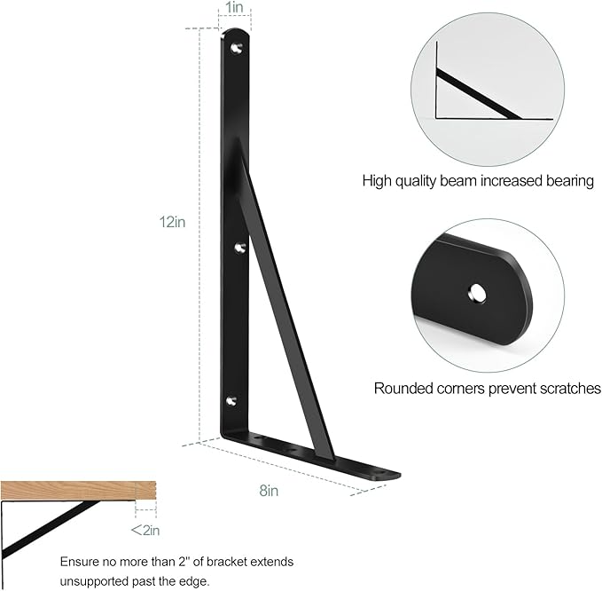 24 Pack L12 x H 8" Black Heavy Duty Shelf Brackets - Image 2