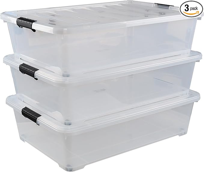 50 Quart Large Plastic Under Bed Storage Box, 3 Packs by Ucake