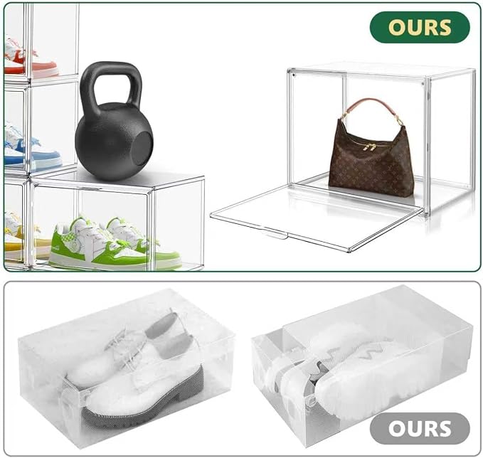 6 Pack X-Large Acrylic Display Case, Size 14 Clear Shoe Box Stackable Sneaker - Image 5