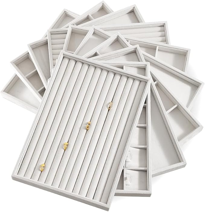 Velvet Ring Display Tray, Stackable Muilt Slot Rings Ear Stud Storage Tray - Image 7