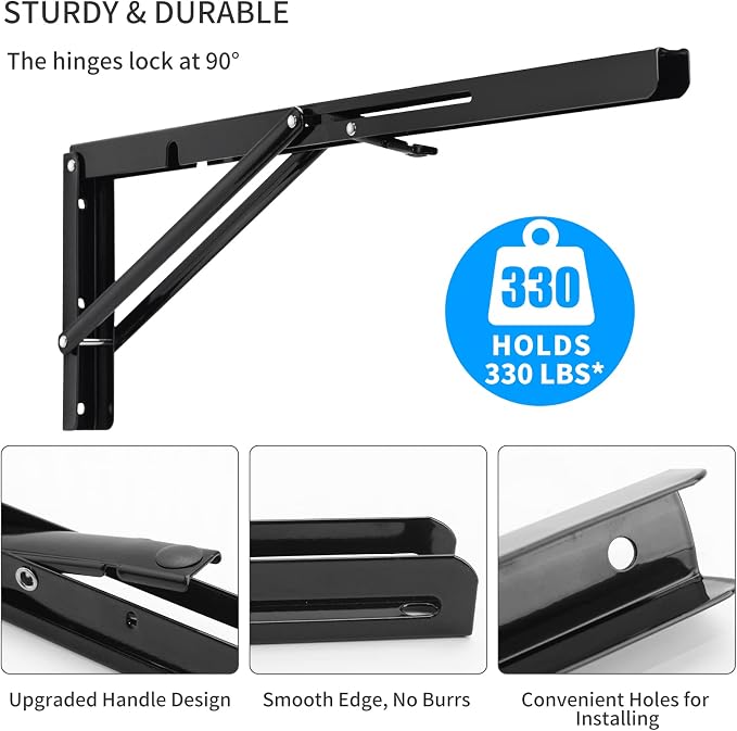 YUMORE Folding Shelf Brackets, 22 Inch Heavy Duty L Bracket, Max Load: 330lb - Image 4
