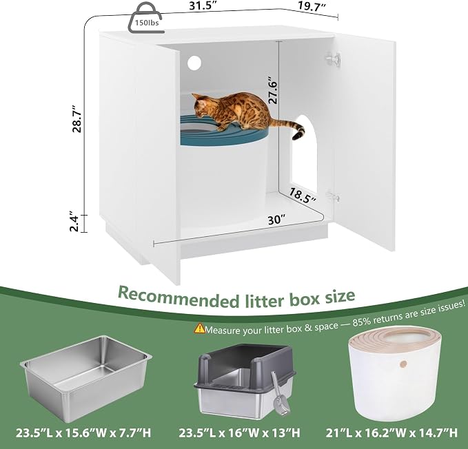 Large/Tall Litter Box Enclosure, Modern Wooden Litter Box Furniture - Image 4