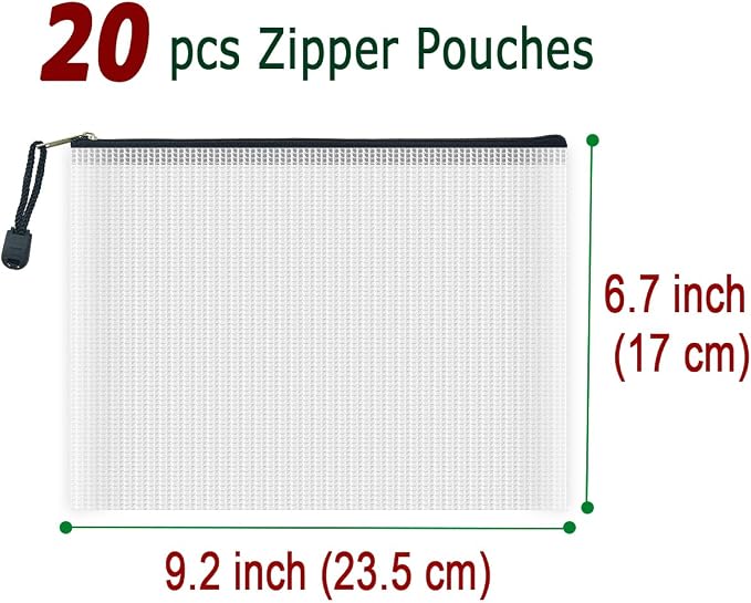 AUSTARK 20 Pcs Zipper File Bags, Plastic Mesh Pouch, Board Game Storage Bag - Image 2