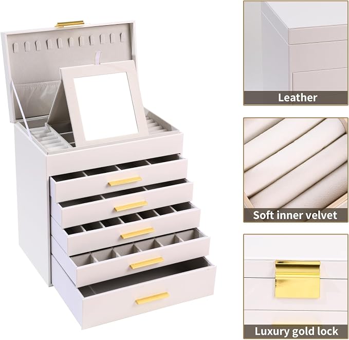 BOOVO Jewelry Box with Necklace Hanger – 6 layer Jewelry Organizer - Image 2