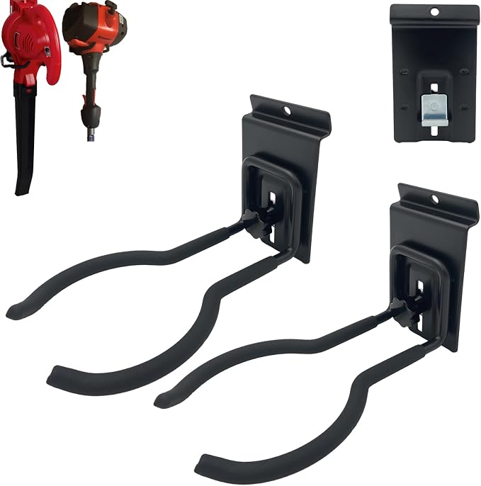 Adjustable Slatwall Hooks, Lockable Slatwall Weedeater & String Trimmer Hanger by Juformin