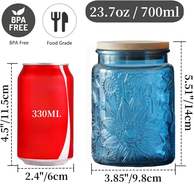 ANSQU Set of 2 Vintage Glass Canister, 23.7oz Candy Jars - Image 2