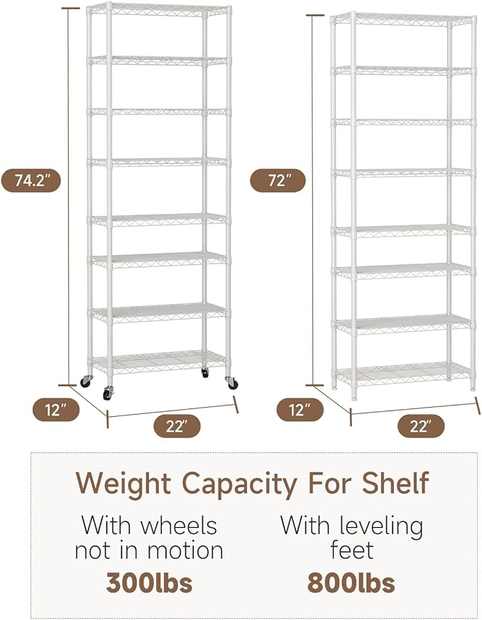 8 Tier Shelves Storage Shelf Wire Closet Bathroom Organizers Metal Pantry - Image 3
