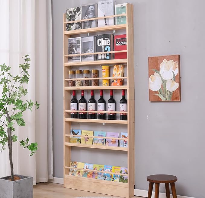 Wooden Kids Bookshelf, Wall Mount 6-Tier Behind The Door Shelf, Organizer - Image 4