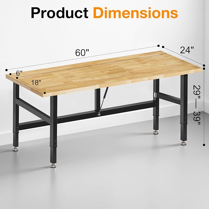 60” Folding Workbench, 2000 LBS Capacity Heavy Duty Workbench, Height - Image 4
