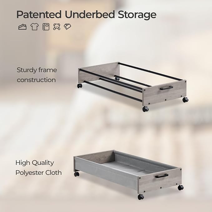 Under Bed Storage with Wheels, Wooden Under Bed Drawers On Wheels, Rolling - Image 2