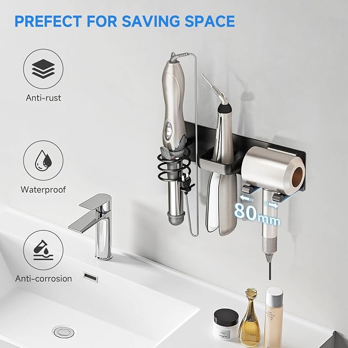Hair Dryer Holder Wall Mounted, Blow Dryer, Curling Iron, Straightener Holder 3 - Image 3
