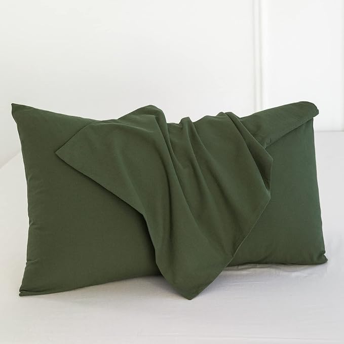 MooMee Bedding Pillowcases Pack of 4 100% Washed Cotton Linen Like Textured - Image 2