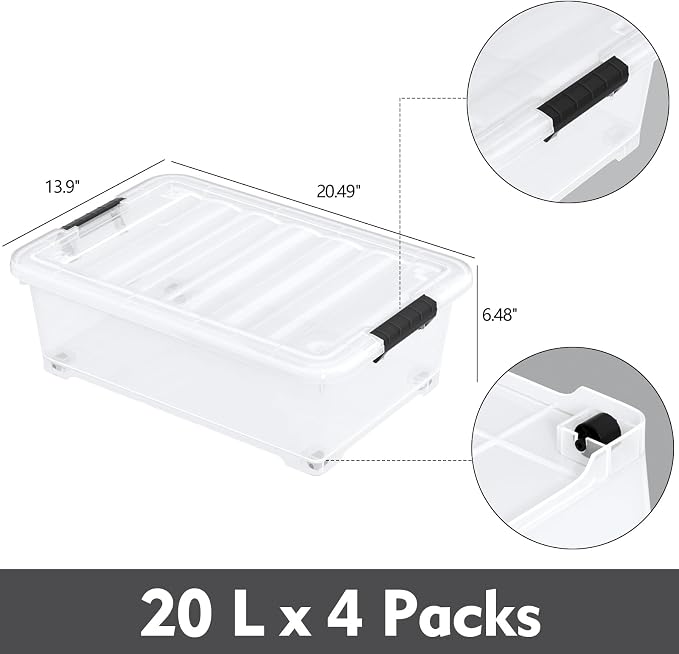 4 Packs 20 L Clear Plastic Underbed Storage Bins - Image 2