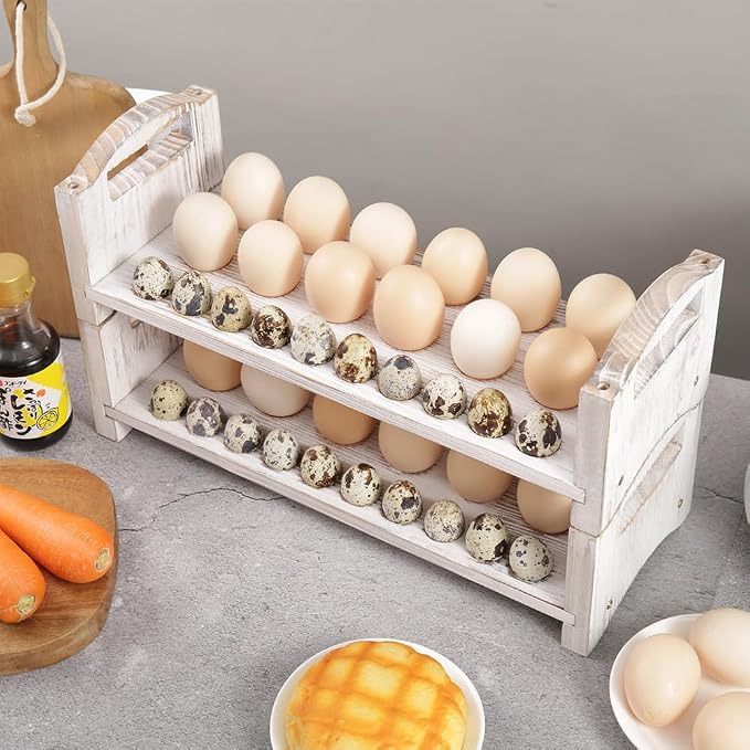 Wooden Egg Holder 2 Layer Fresh Egg Rack Holders Countertop Stackable Quail Egg - Image 6