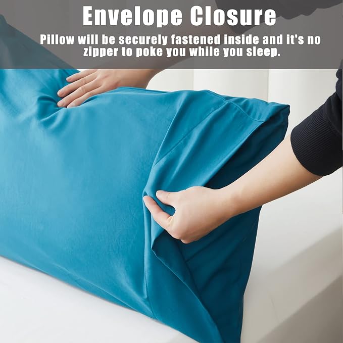 TELUS Blue Pillow Cases King Size 2 Pack, Bamboo Rayon Cooling Pillowcases - Image 6