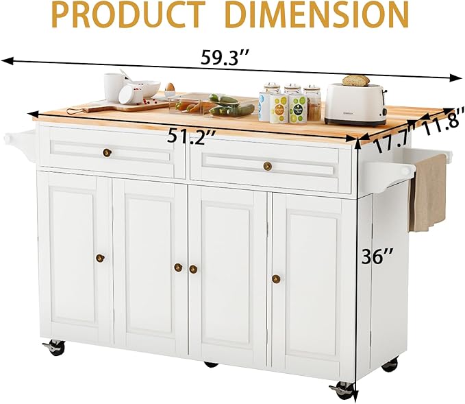 59’’ Rolling Kitchen Island Cart - Image 2
