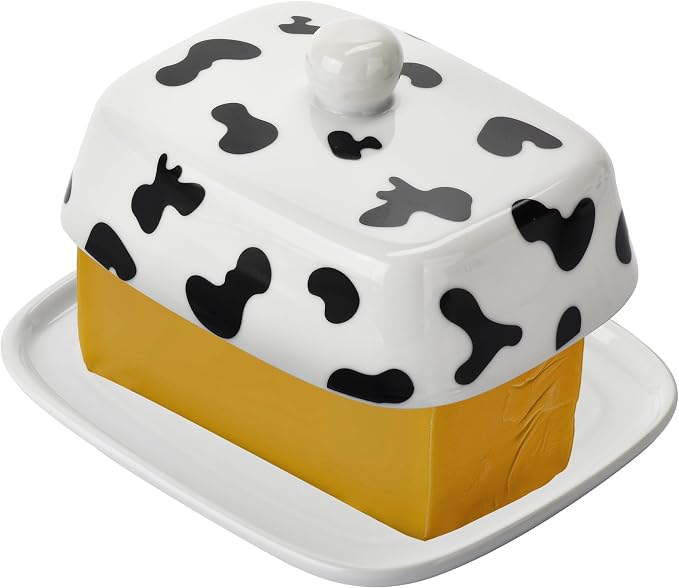 Large Butter Dish with Lid for Countertop, Cow Ceramic Butter Container with - Image 6