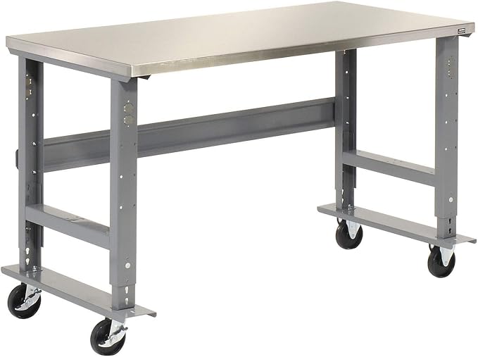 Global Industrial Mobile Adjustable Height Workbench, Stainless Steel - Image 3
