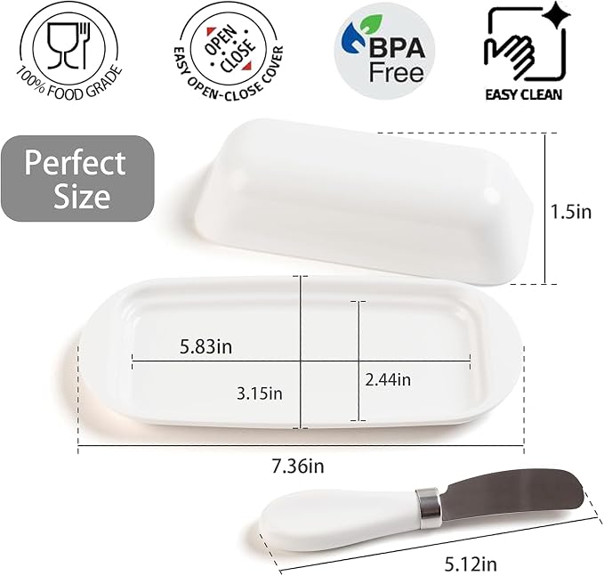 Butter Dish with Lid and Knife, Durable Countertop & Fridge Butter Keeper - Image 3