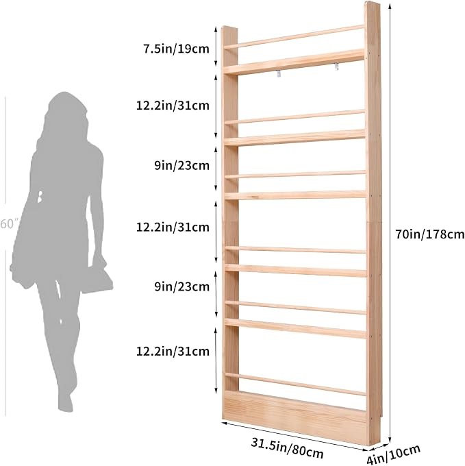 Wooden Kids Bookshelf, Wall Mount 6-Tier Behind The Door Shelf, Organizer - Image 3