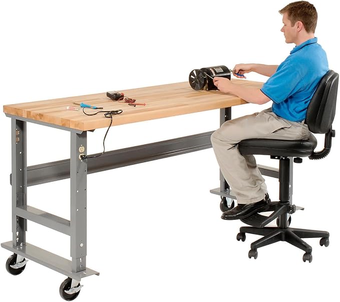 Global Industrial Mobile Adjustable Height Workbench, Maple Butcher Block - Image 8