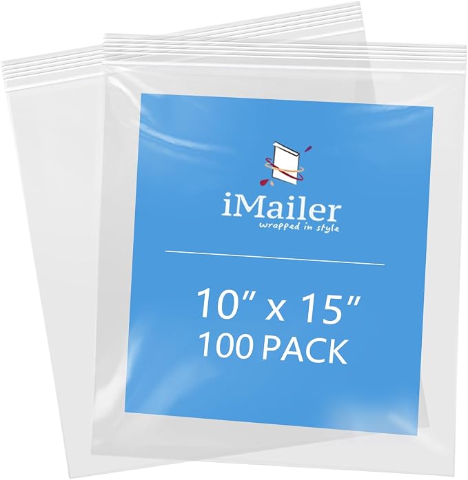 iMailer- 10" x 15" 100 Pack- 2 Mil Resealable Zip Bags- Clear Plastic Bags by iMailer