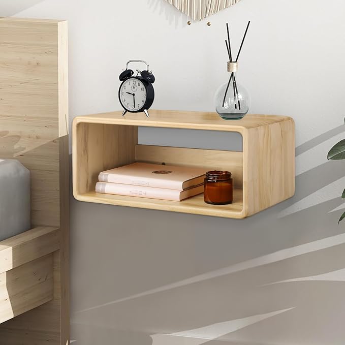 Floating Bedside Table, Wall Mounted Nightstand，Wood Bedside Shelf, Floating by Unknown