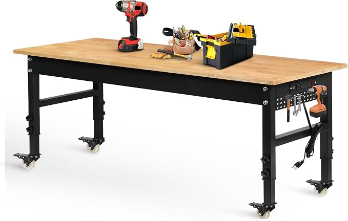 Betterhood 70" Adjustable Workbench on Wheels, 2000 LBS Heavy Duty Work Table by Betterhood