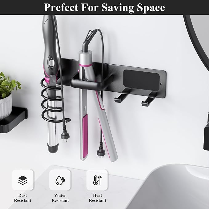 Tindbea Hair Dryer Holder Curling Iron Holder Flat Iron, Blow Dryer Holder Wall - Image 5